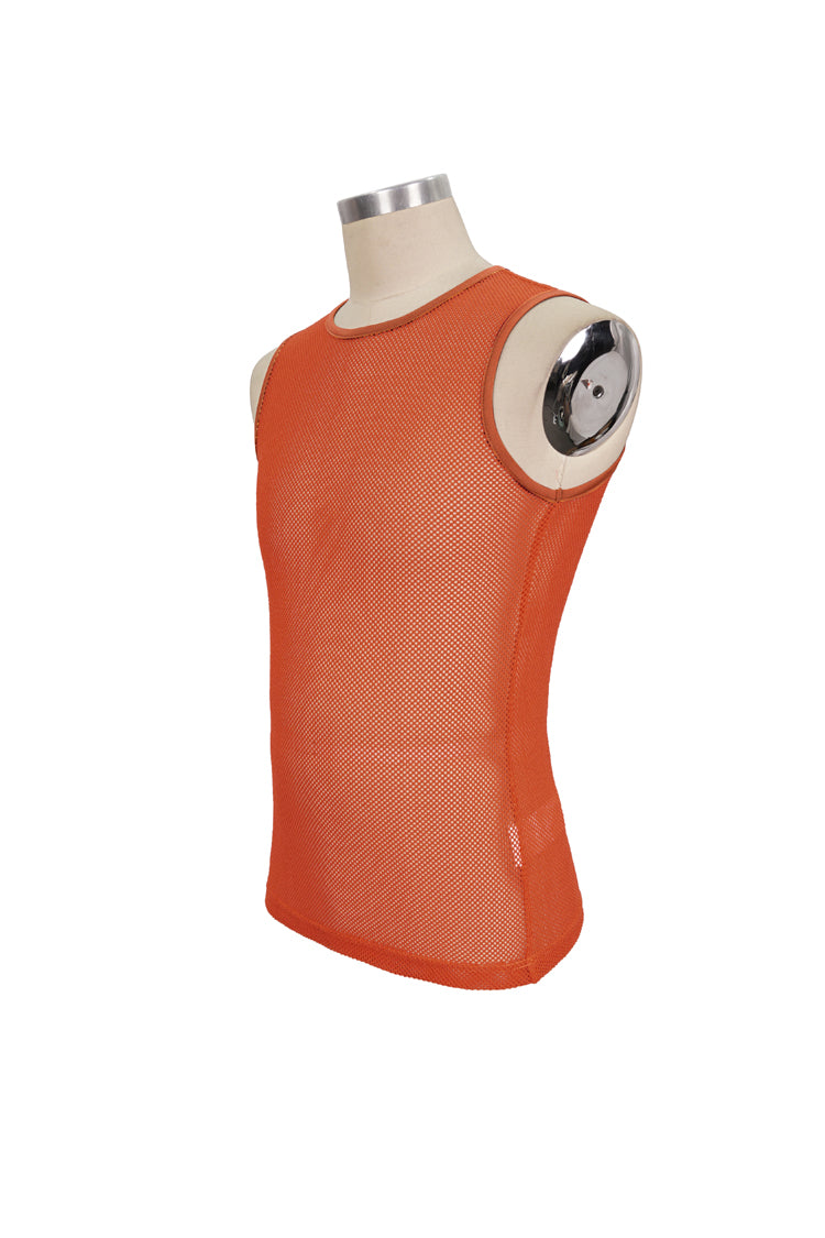 Orange Elasticity Perspective Rhombus Net Yarn Sleeveless Men's Gothic T-Shirt