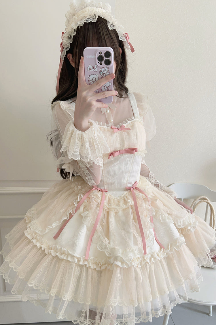 [Flower Season] Bowknot Lace Sweet Ballet Lolita Jsk Dress 4 Colors