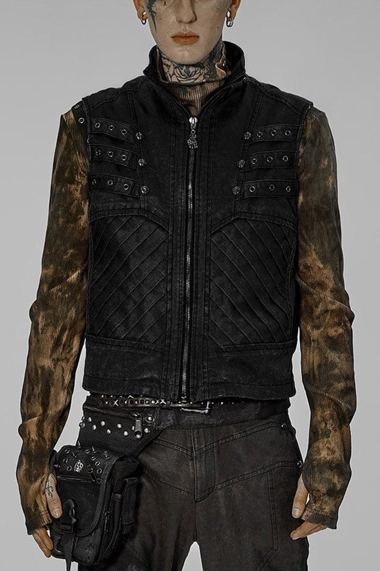 Twill Metal Skeleton Claw Zip Stand Collar Sleeveless Mens Steampunk Vest 2 Colors