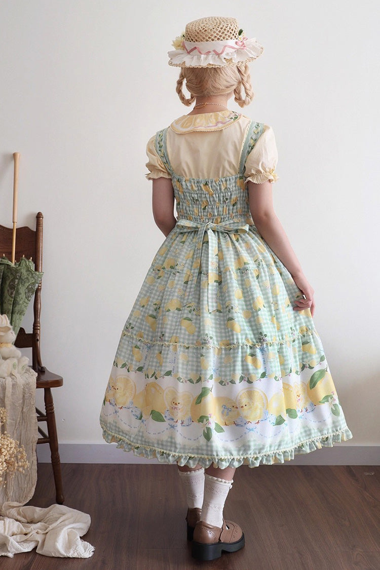 Green [Lemon Chicken] Print Ruffle Bowknot Lace Sweet Lolita Jsk Long Dress
