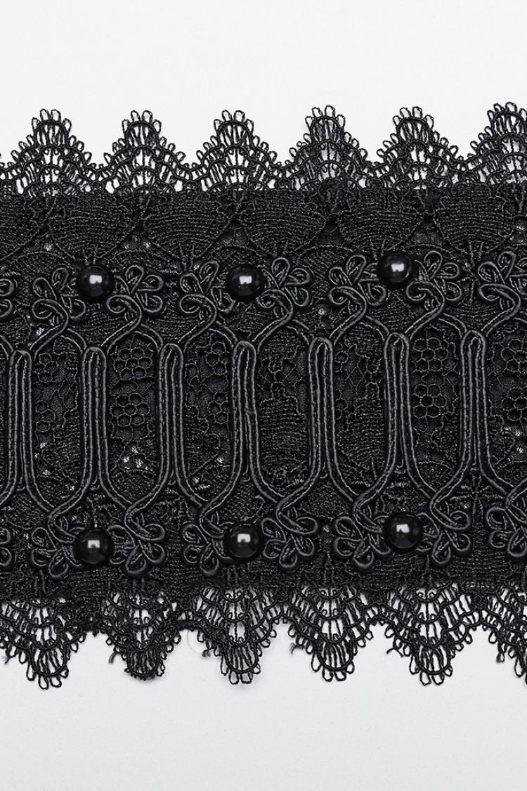 Corset Underbust Gothique à Lacets en Dentelle Perlée Noire pour Femme 