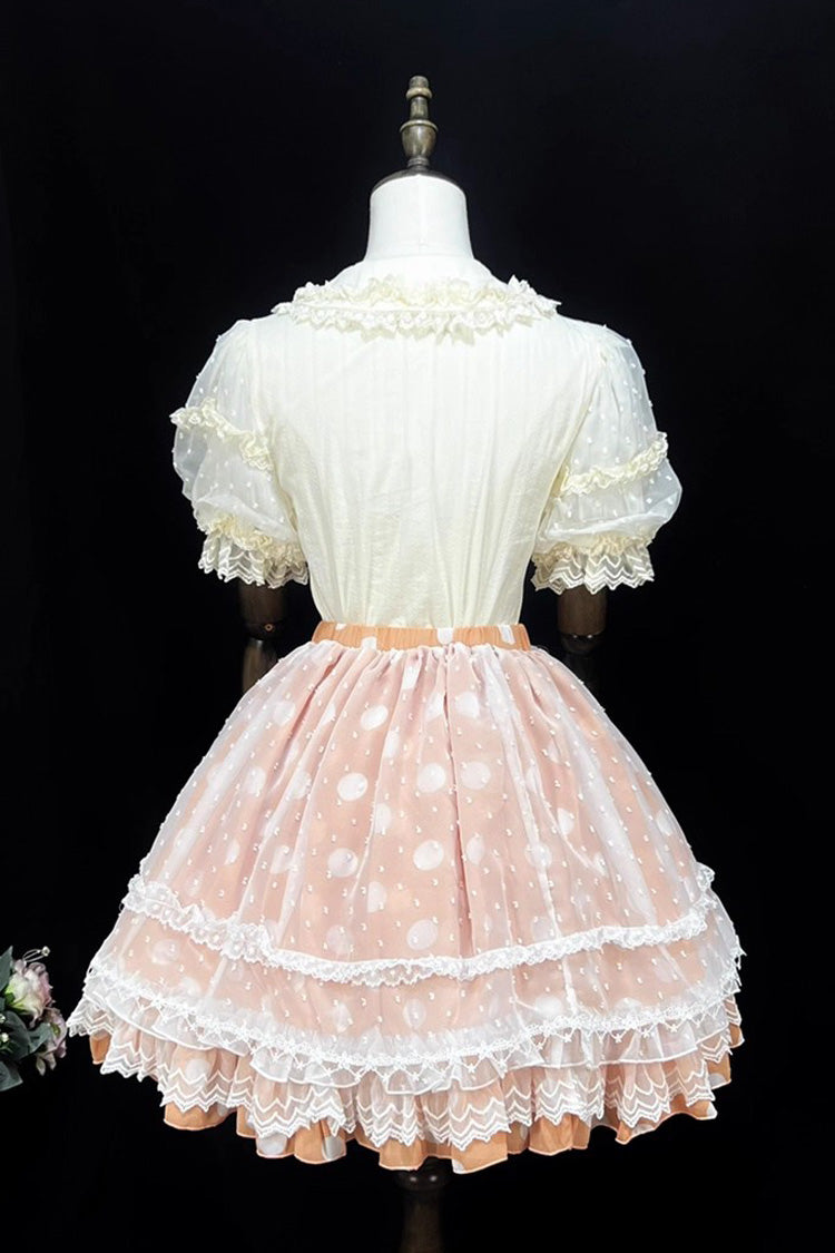 [Wave Candy] Jupe Lolita douce à nœud à volants imprimé triple couche 3 couleurs 