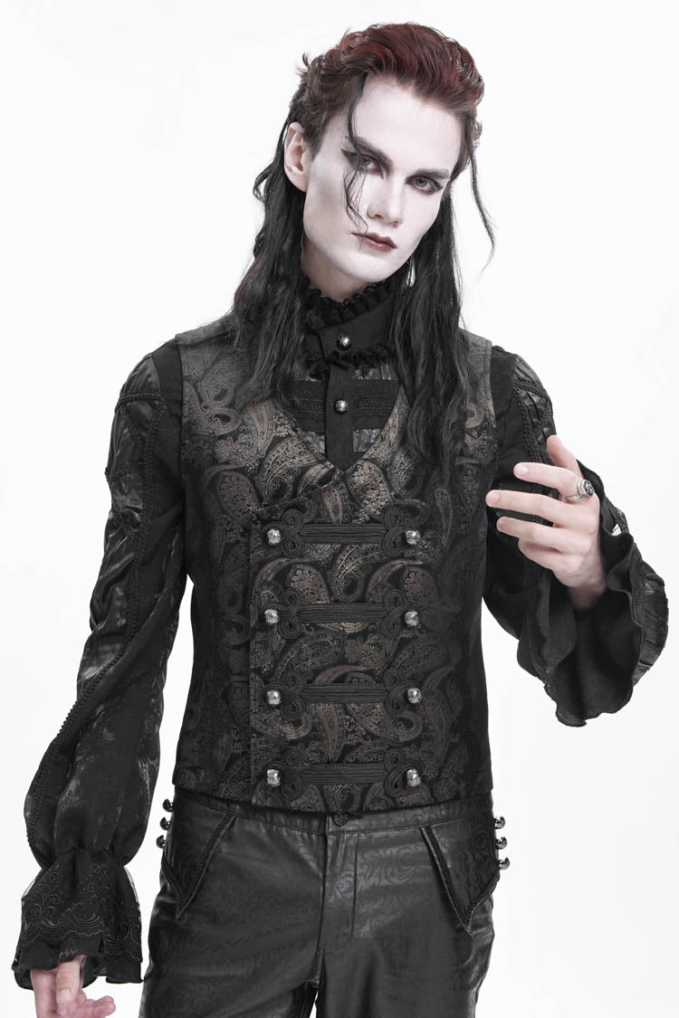 Gloden Sleeveless Floral Print Buckle-up Men's Gothic Vest
