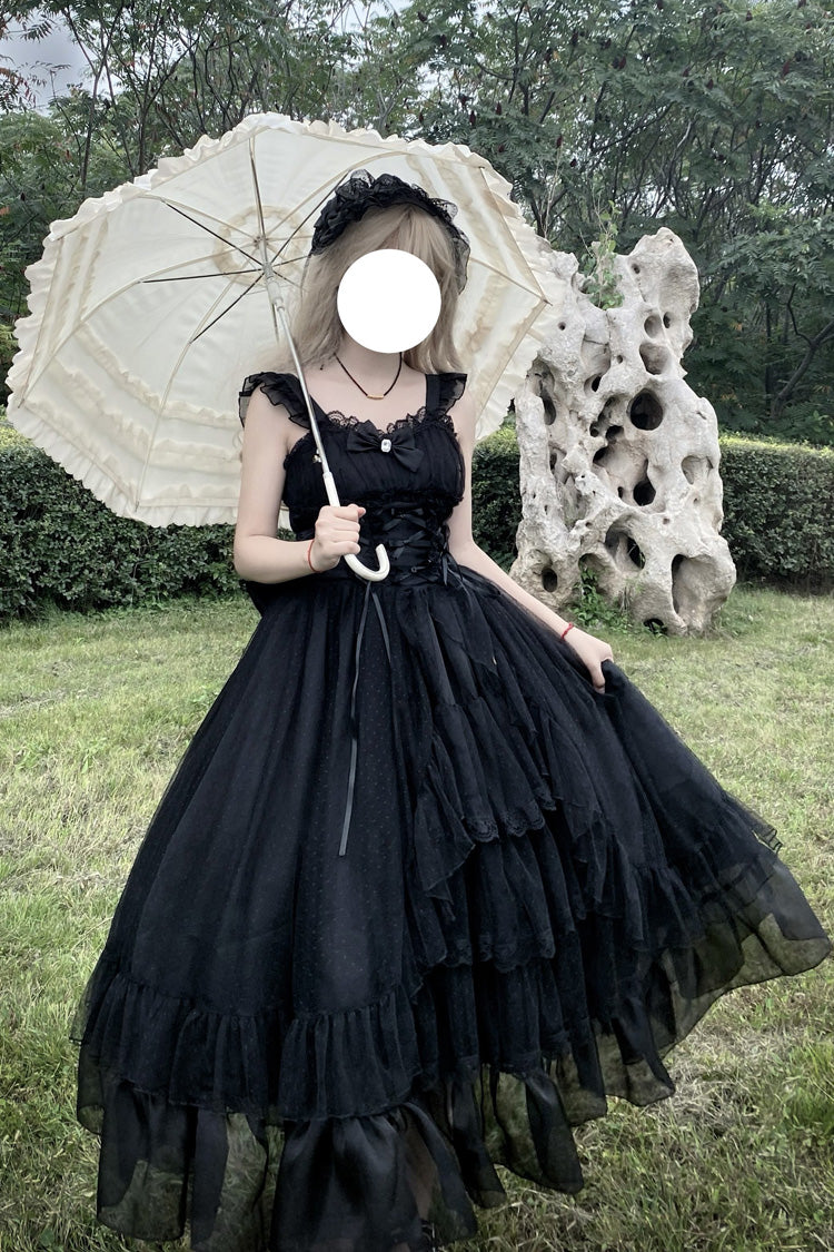 Schwarzes [Mondscheinsonate] Rüschen-Cardigan mit Schleife und Spitze, Gothic Vintage Lolita Jsk Kleid