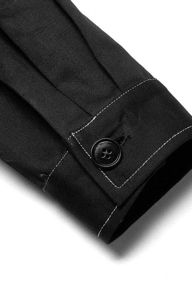 Black Lapel Collar Long Sleeves Skull Print Embroidery Mens Steampunk Blouse