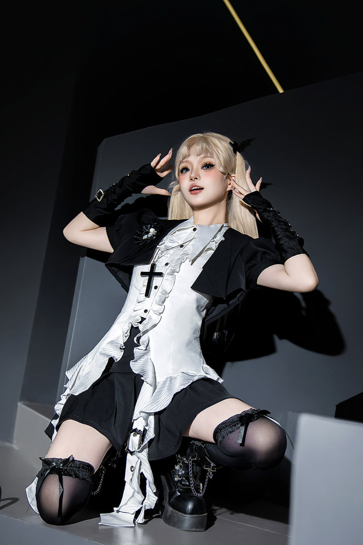 Weiße Rüsche Unregelmäßiger Clown Spitzkragen Gothic Ouji Lolita Bluse 