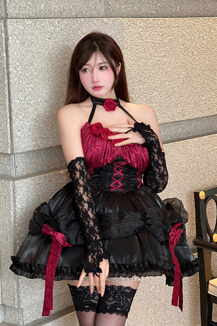 Black/Red Succubus Rose Sexy Princess Slim Bowknot Gothic Lolita Strapless Dress