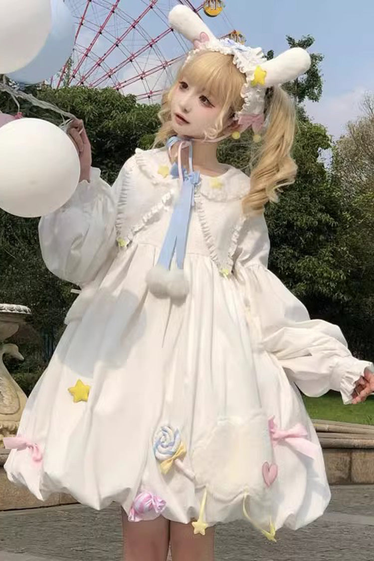 White Doll Collar Long Sleeves Candy Bowknot Sweet Lolita Dress
