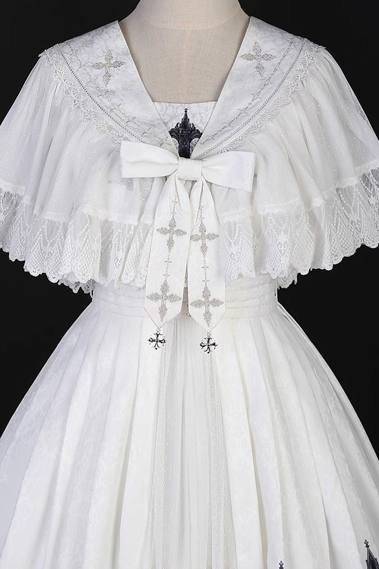 White Sleeveless Print Lace Gothic Vintage Princess Lolita Jsk Dress