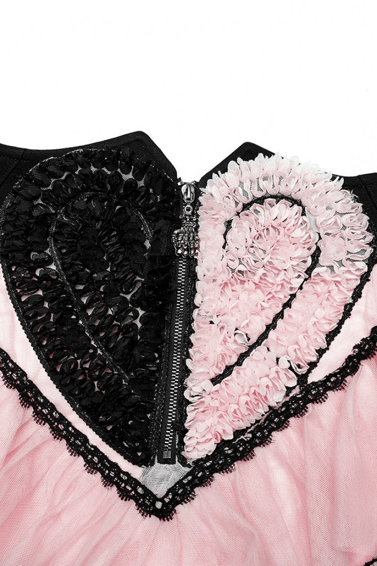Heart Embroidery Skull Pendant Zipper Irregular Mesh Women's Gothic Skirt 2 Colors