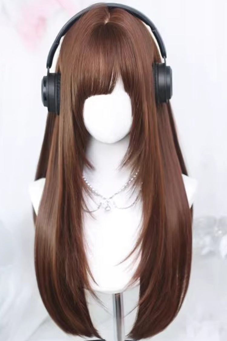 サイドパートエア前髪スイートロリータロングストレートウィッグ2色