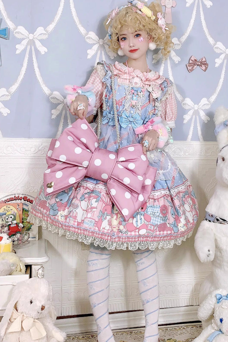 Pink/White Polka Dot Print Bowknot Shaped Sweet Lolita Backpack