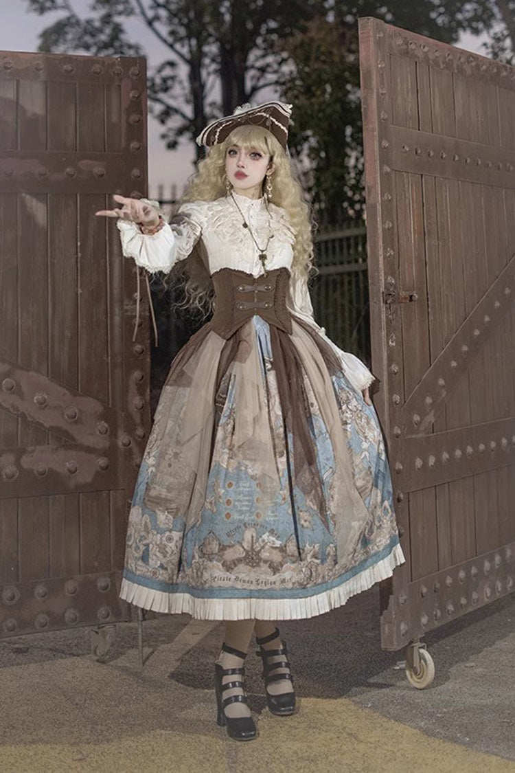 Pirate Series Navigation Treasure Hunting Guide Stand Collar Embroidery Lolita Blouse 3 Colors