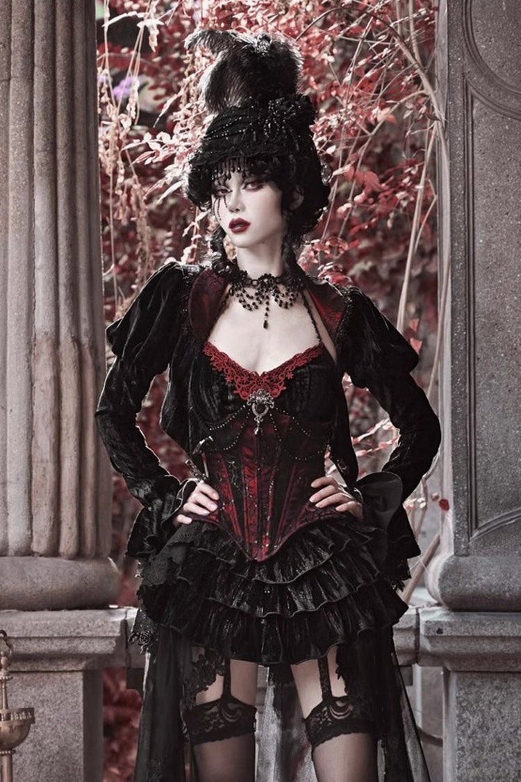 Black/Red Duchess Rococo Fishbone Girdle Multi-layer Ruffle Gothic Lolita Skirt