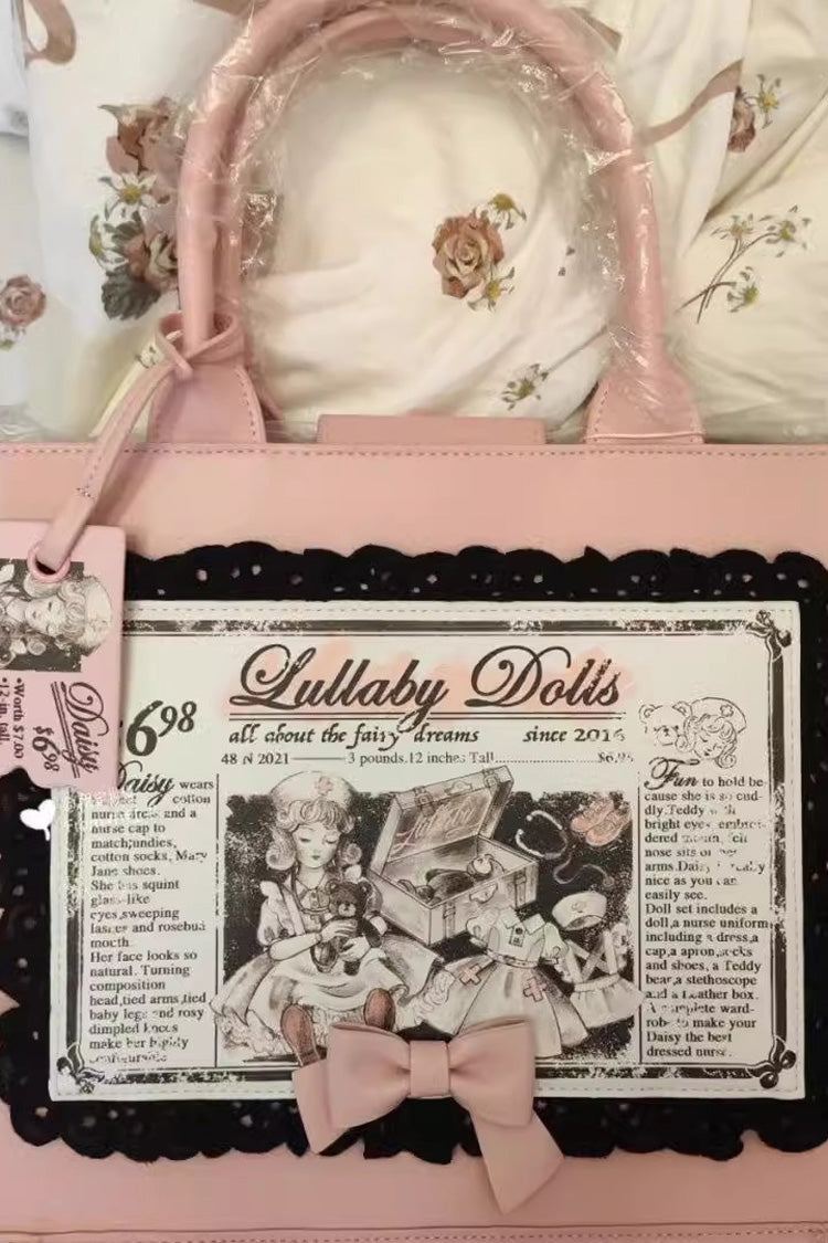 Pink Antique Doll Wall Print Sweet Japanese Lolita Handbag