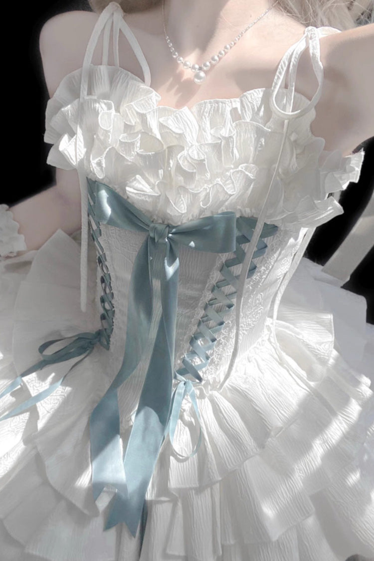 [Thousand Paper Cranes] Sleeveless Multi-Layered Ruffle Bowknot Lace-Up Fishbone Gothic Lolita Jsk Dress 4 Colors