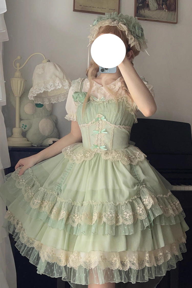 Green Multi-layer Annie's Tea Party Ruffle Hanayome Sweet Lolita Jsk Dress