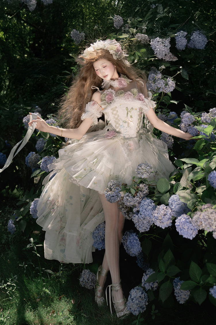 Green [Spring Rose] Sleeveless Multi-Layered Bowknot Lace-Up Fishbone Sweet Lolita Jsk Dress