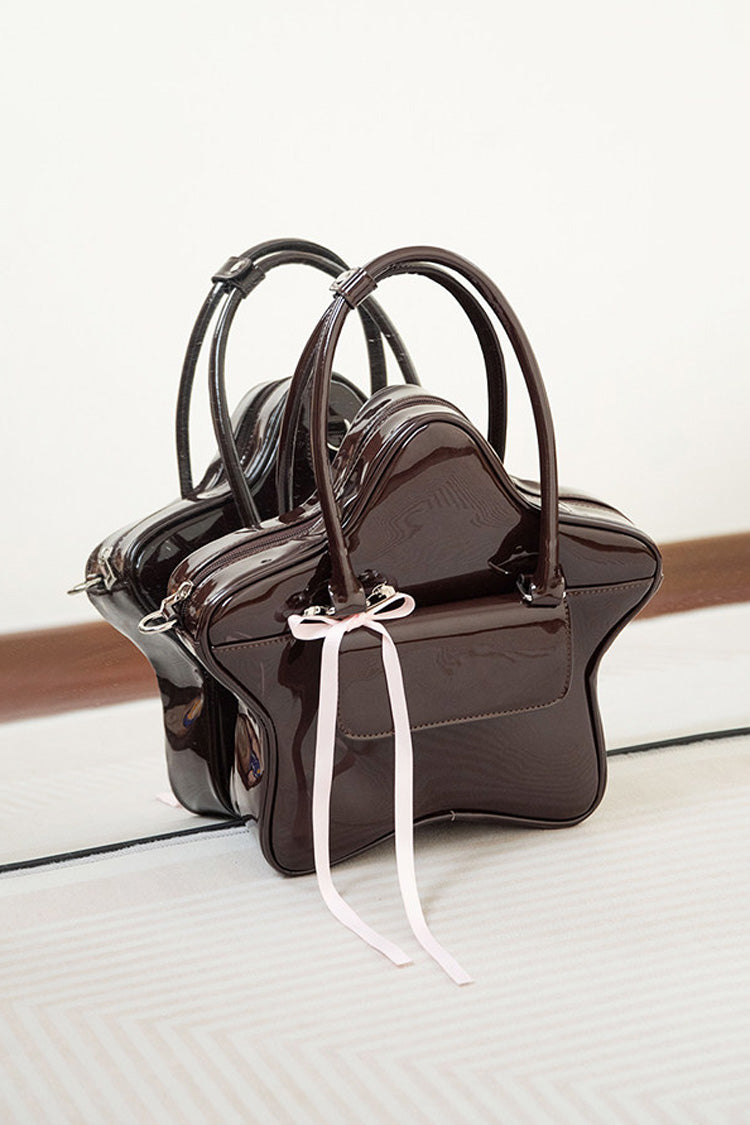 Chocolate Patent Leather Star Bow Sweet Lolita Handbag