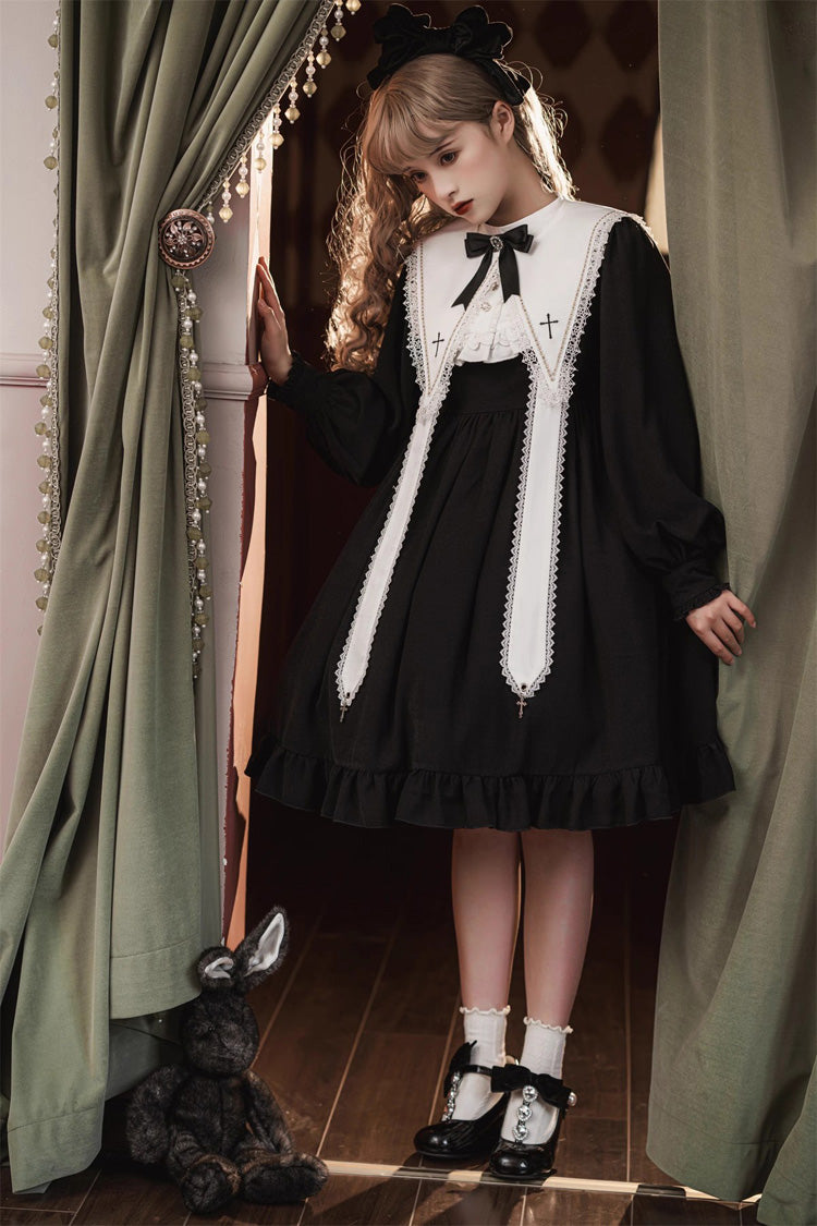 Black Long Sleeves Ruffle Bowknot Classic Gothic Elegant Nun Lolita Dress