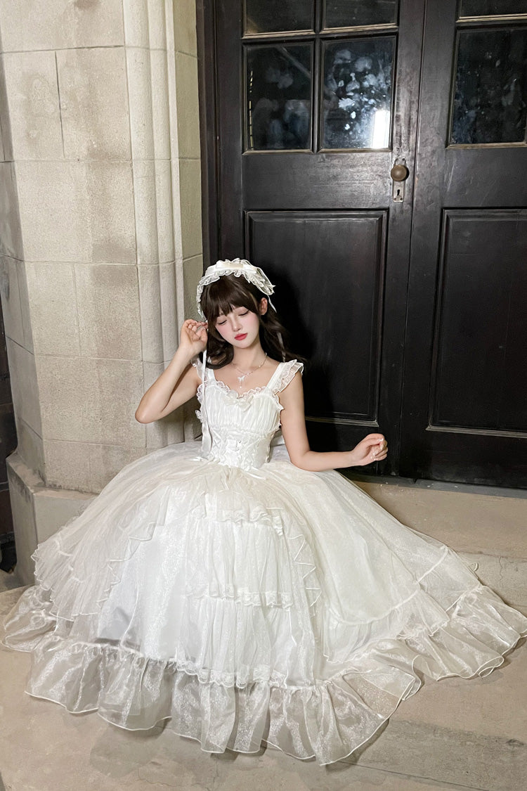 White [Moonlight Sonata] Ruffle Cardigan Bowknot Lace Sweet Vintage Lolita Jsk Dress