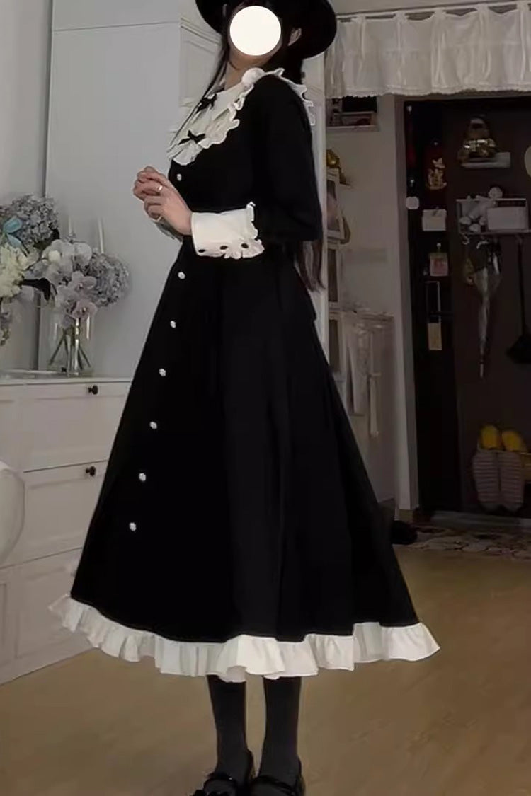 Black Long Sleeves Ruffle Bowknot Vintage Elegant Lolita Dress Two Pieces Set