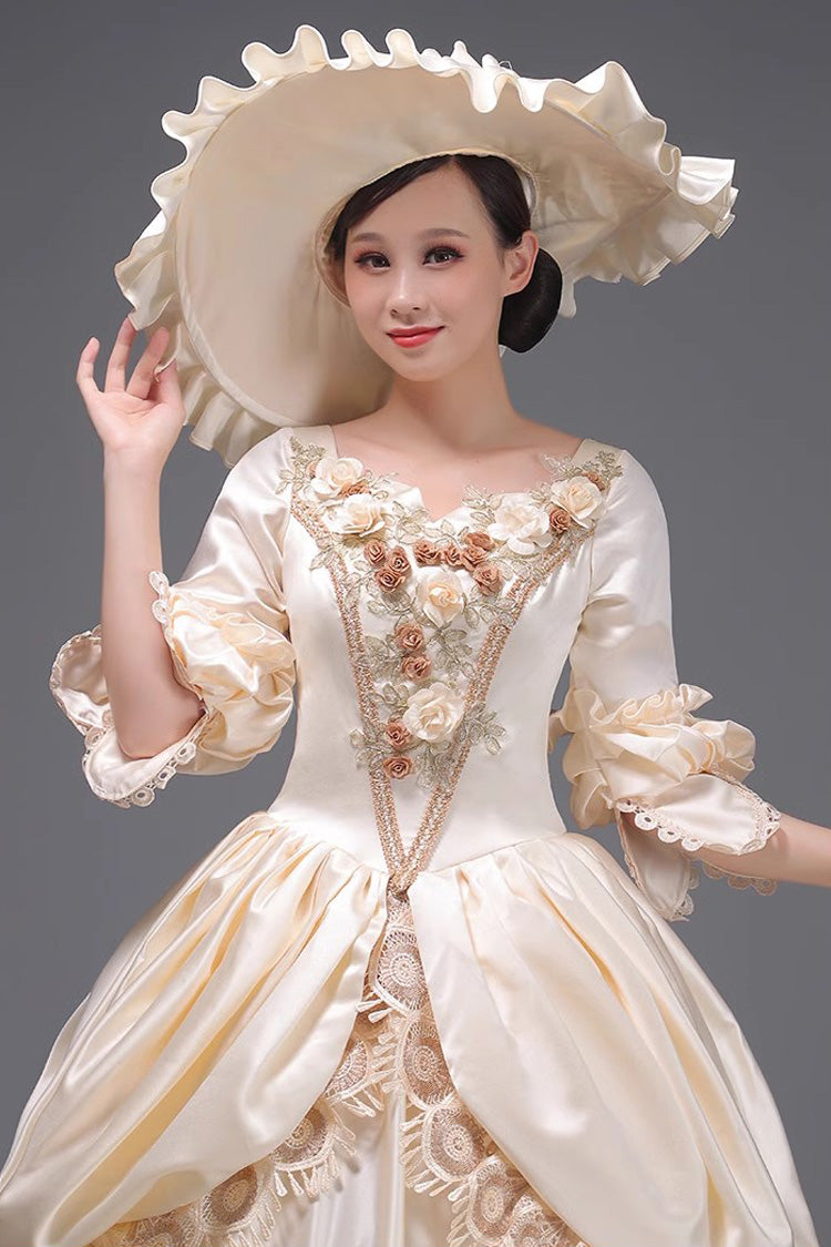 Champagne 3D Flower Decoration Multi-layer Ruffle Embroidery Cardigan Sweet Vintage Princess Victorian Dress