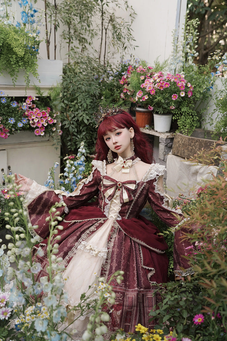 Red Baroque Palace Print Lace Classic Princess Lolita Dress