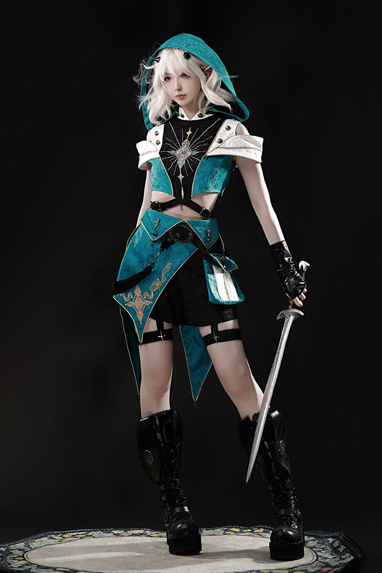 Blue/Green [Traveler’s Outfit] Print Embroidery Hooded Ouji Fashion Sweet Handsome Lolita Set