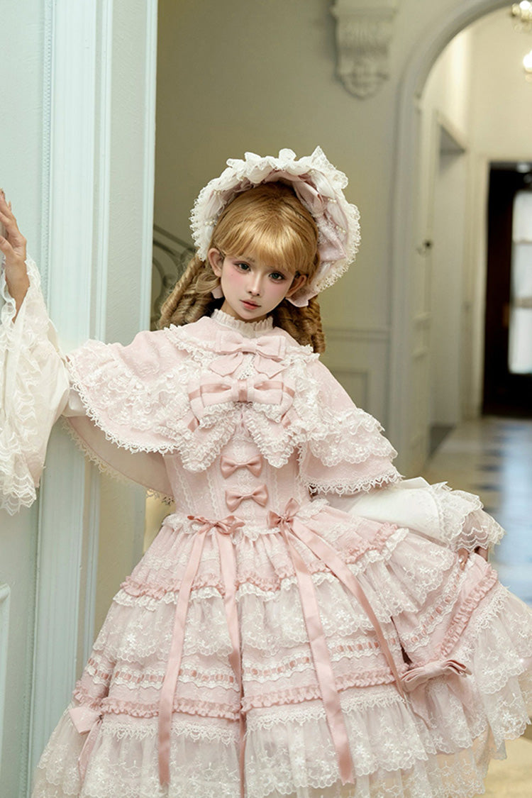 Pink [Reinas] Sleeveless Ruffle Bowknot Lace Sweet Lolita Jsk Dress