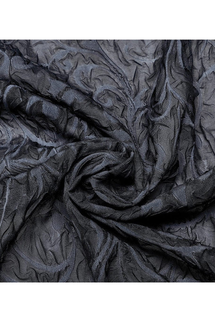 Graues Punk-Chiffon-Rüschen-Stehkragen, breite Krempe, Laternenärmel, Retro-Reliefskulptur-Prägung, Herrenhemd