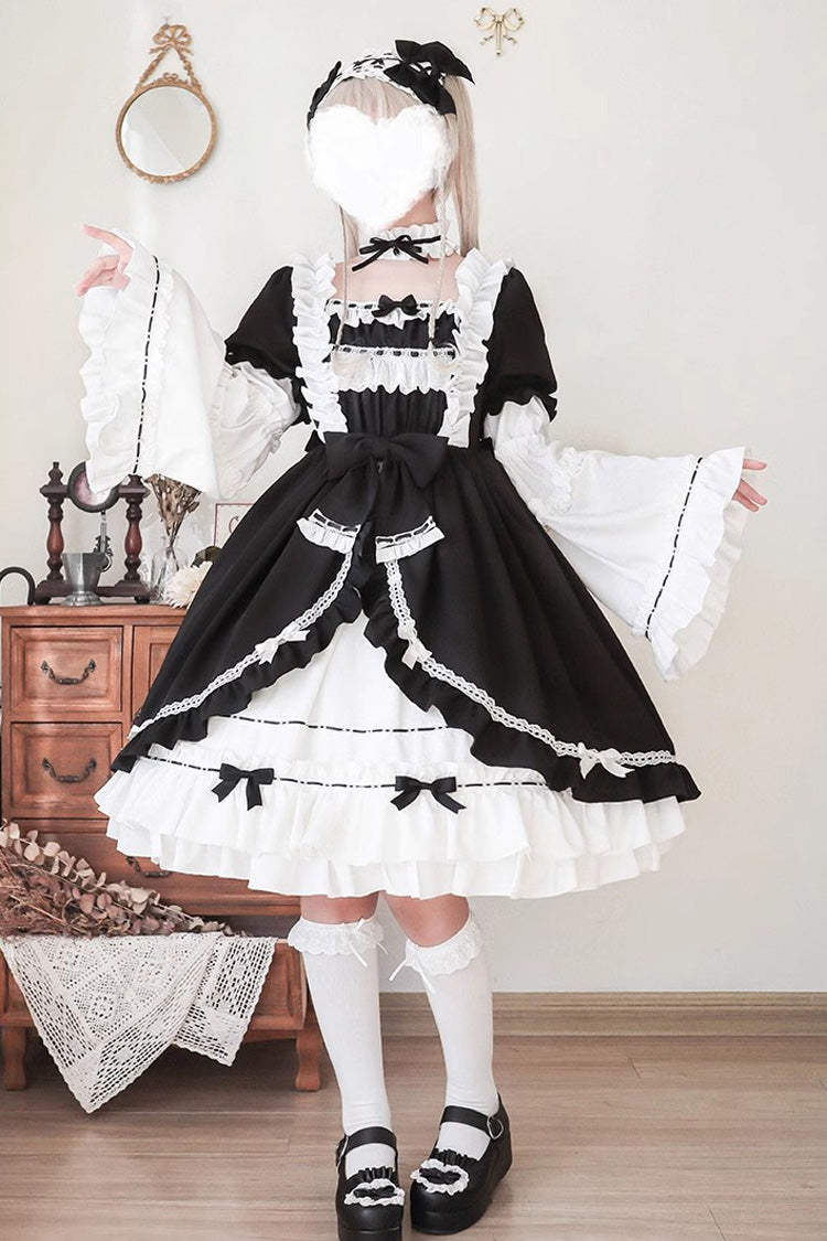 White/Black Long Sleeves Cardigan Bowknot Maid Gothic Lolita Dress