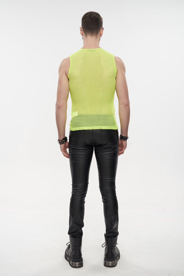 Yellow Elasticity Perspective Rhombus Net Yarn Sleeveless Men's Gothic T-Shirt