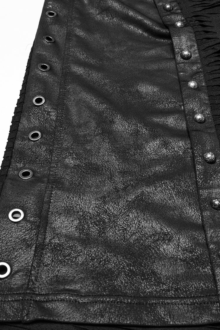 Black Sleeveless Hooded Ripped Ruched Men's Punk Vest