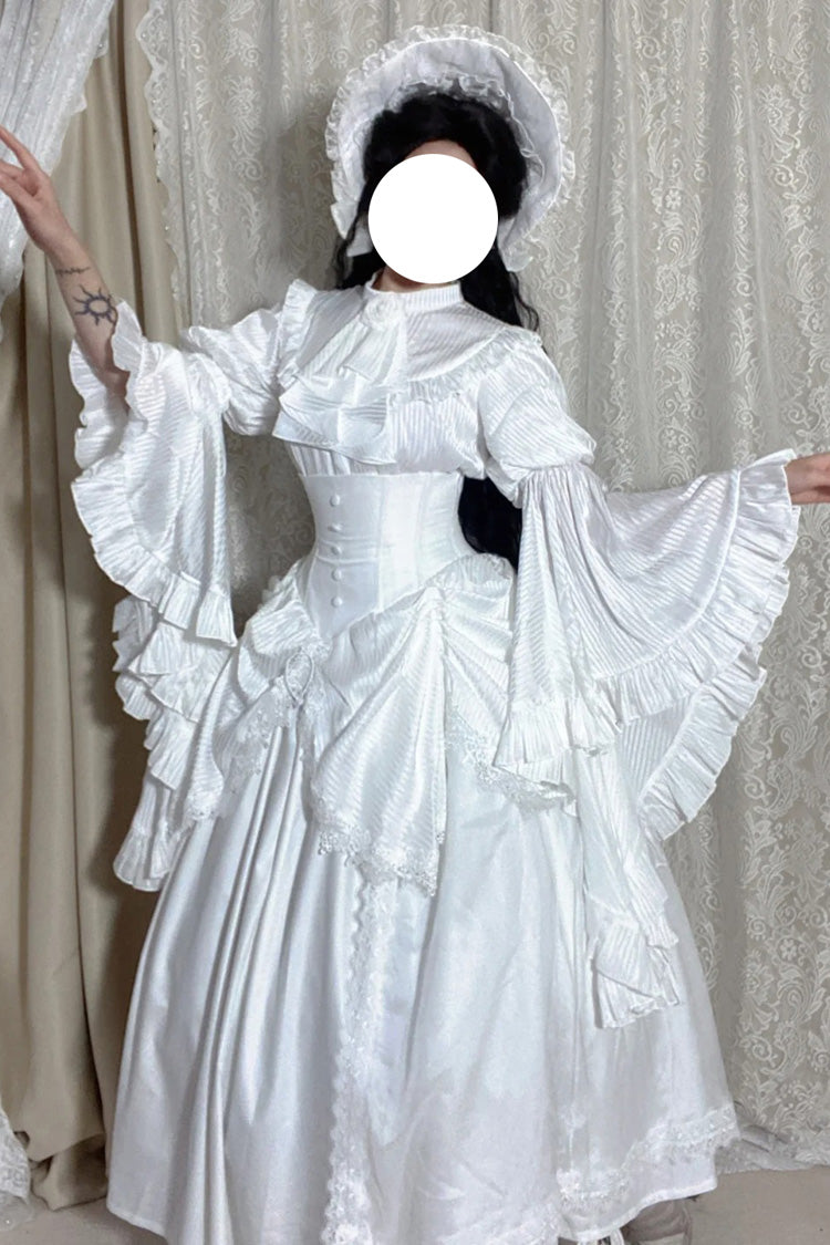 White [Sleepwalking] Long Hime Sleeves Stitching Lace Plus Size Gothic Elegant Lolita Skirt Set