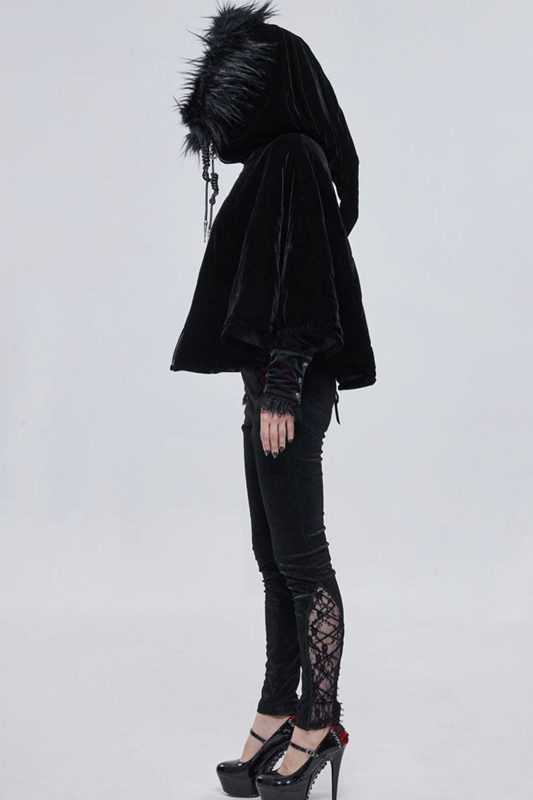 Black Gothic Velvet Collar Crescent Pendant Zipper Warm Short Women's Shawl
