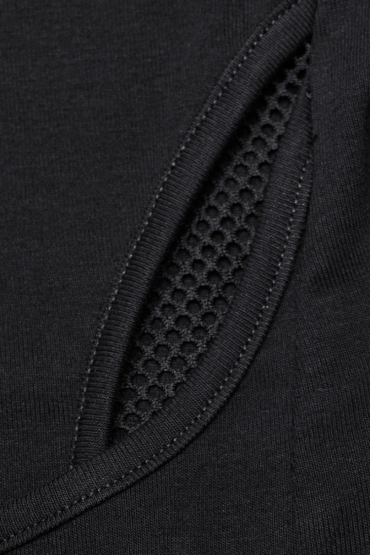 Schwarze Langarmbluse mit Schnürung und Netz für Damen im Punk-Stil 