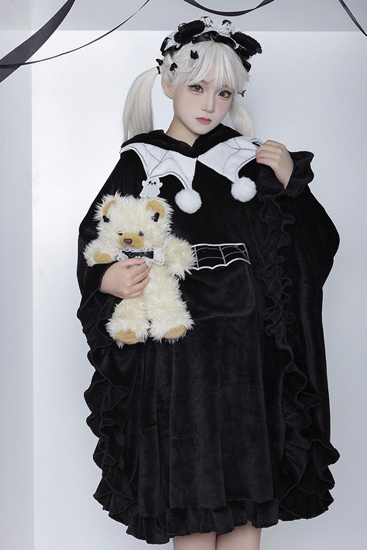 Black Bat Ruffle Hooded Sweet Lolita Coat Cloak