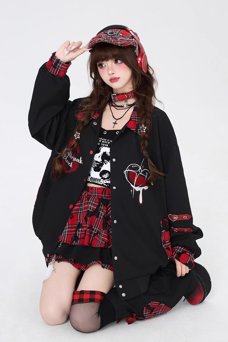 Long Sleeves Embroidery Stitching Gothic Japanese Jirai Kei Coat 2 Colors