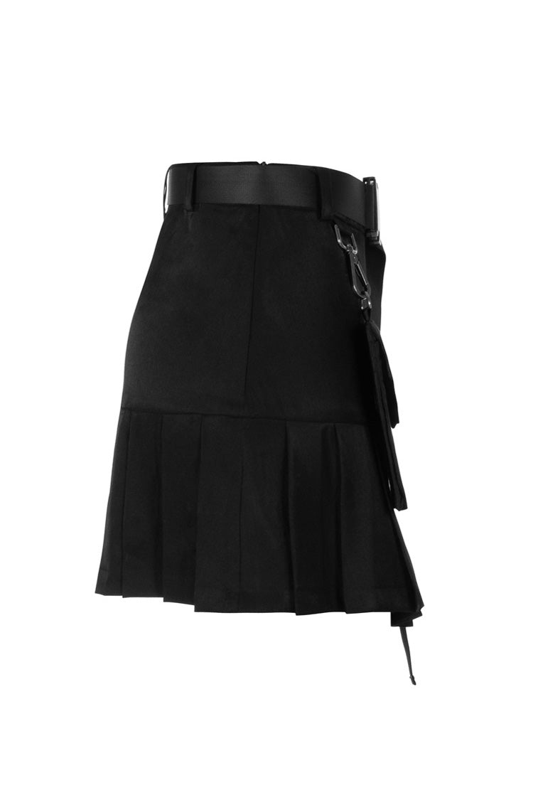 Black Buckle Belt Waist Bag Spider Embroidery Women's Punk Pleated Skirt