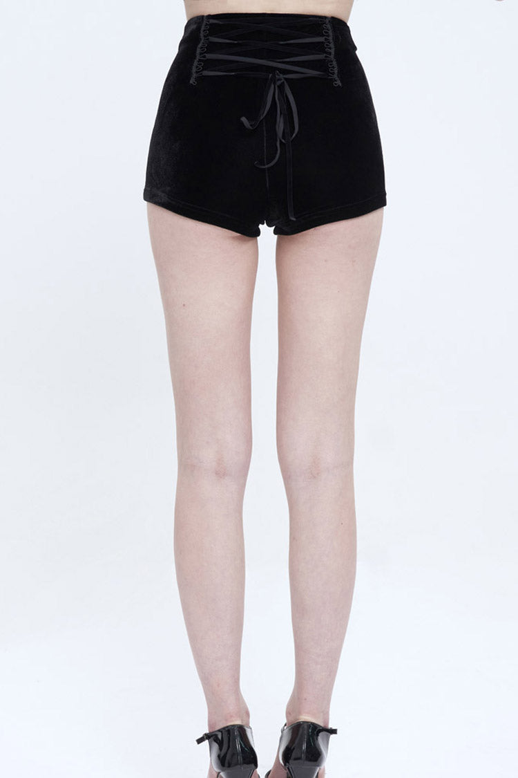 Black High Waisted Suede Front Middle Metal Zipper Chain Decoration On Both Sides Of The Front Back Strap Women's Punk Shorts