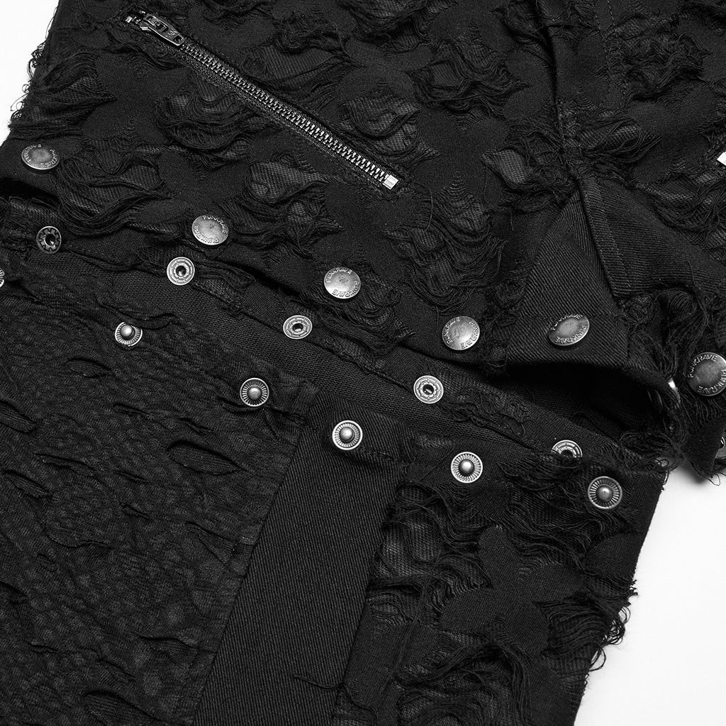 Black Stitching Ripped Metal Ring Women's Punk Split Detachable Pants