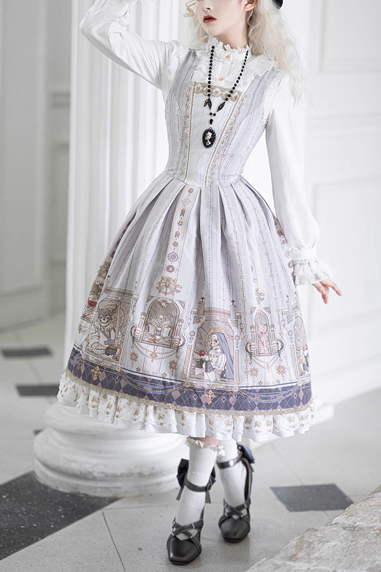 Demon Hunting Notes Print Ruffle Sweet Elegant Lolita Jumper Dress 2 Colors