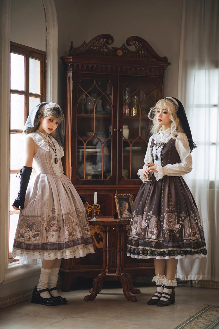 Demon Hunting Notes Print Ruffle Sweet Elegant Lolita Jumper Dress 2 Colors