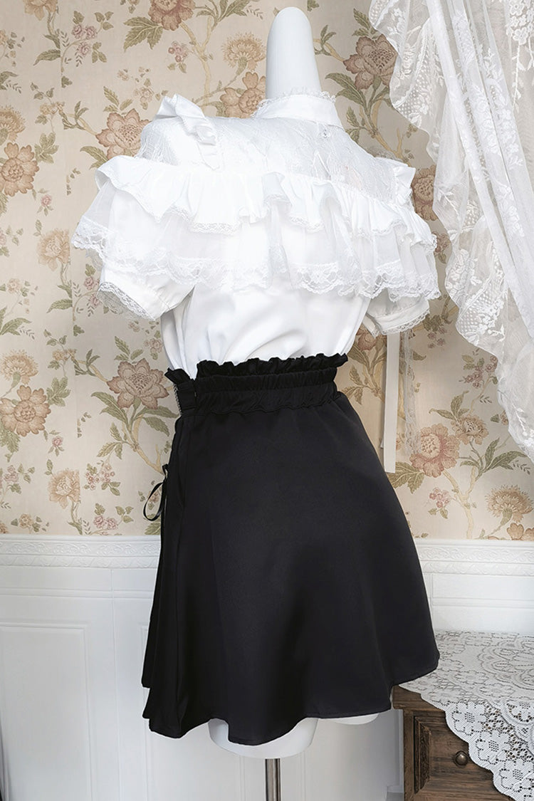 Black Ruffle Bowknot Lace Gothic Jirai Kei Japanese Skirt Set