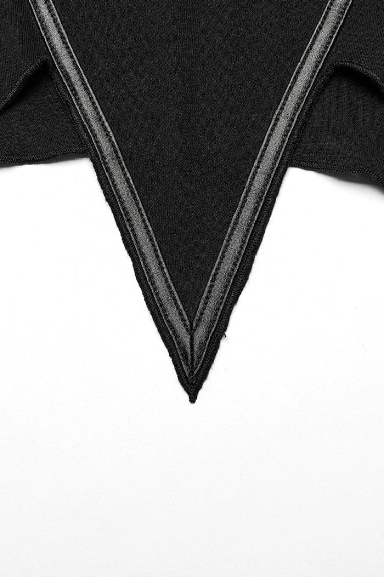 ブラック長袖ムーンプリントレザーステッチ不規則なレディーススチームパンクTシャツ