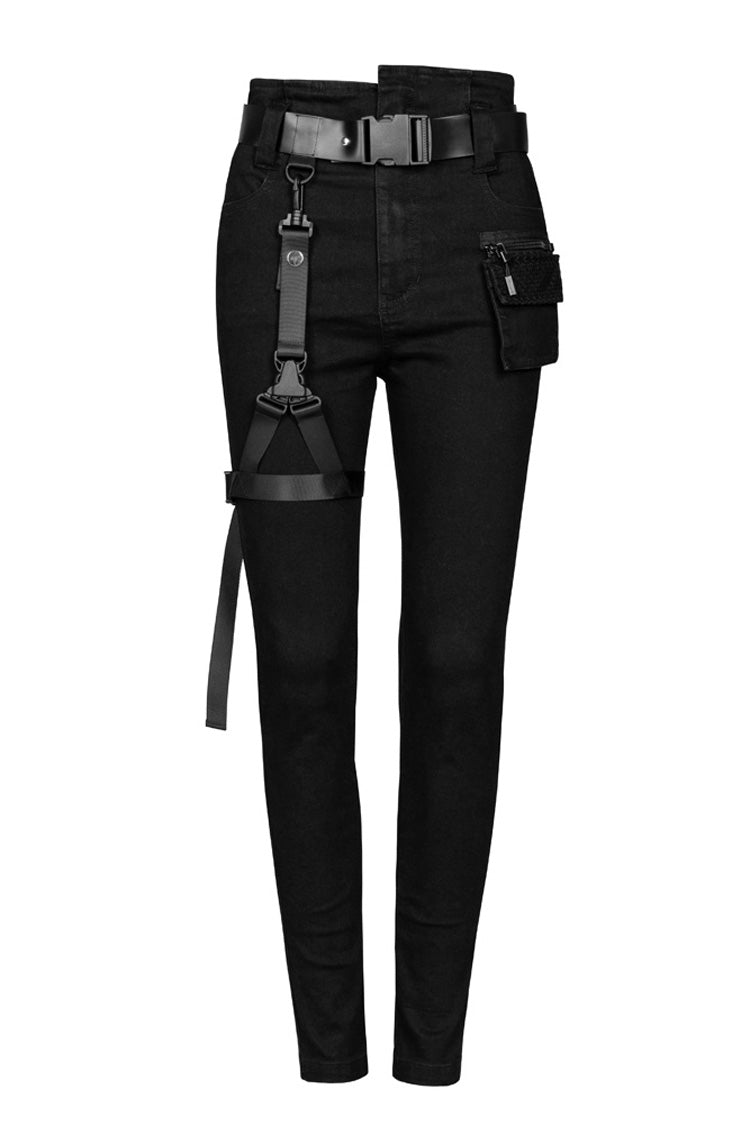 Schwarze, abnehmbare Skinny-Jeans aus Loop-Denim für Damen im Steampunk-Stil