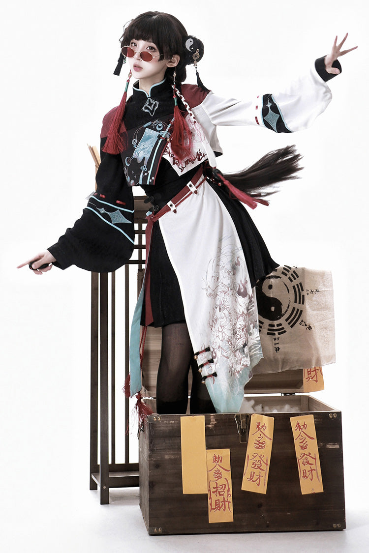Multi-Color [Walking With The Demon] Print Asymmetric Gothic Chinese Style Ouji Lolita Skirt