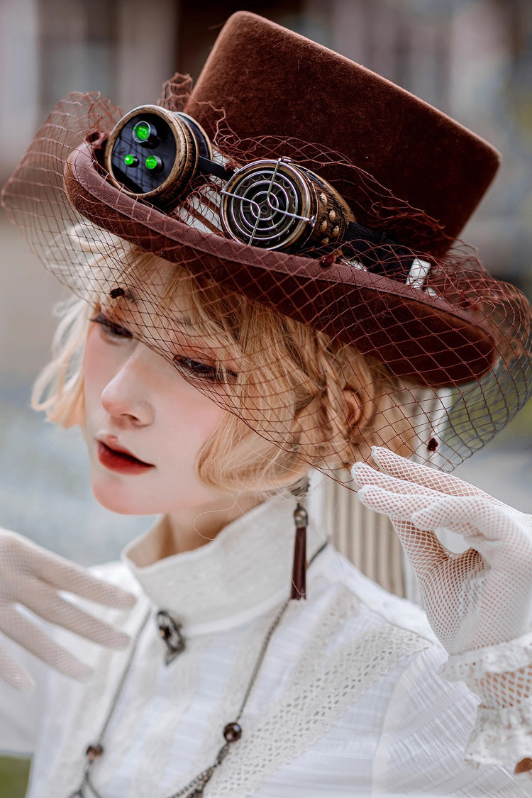 Brown Victorian Style Bowknot Mesh Classic Vintage Ouji Lolita Hat