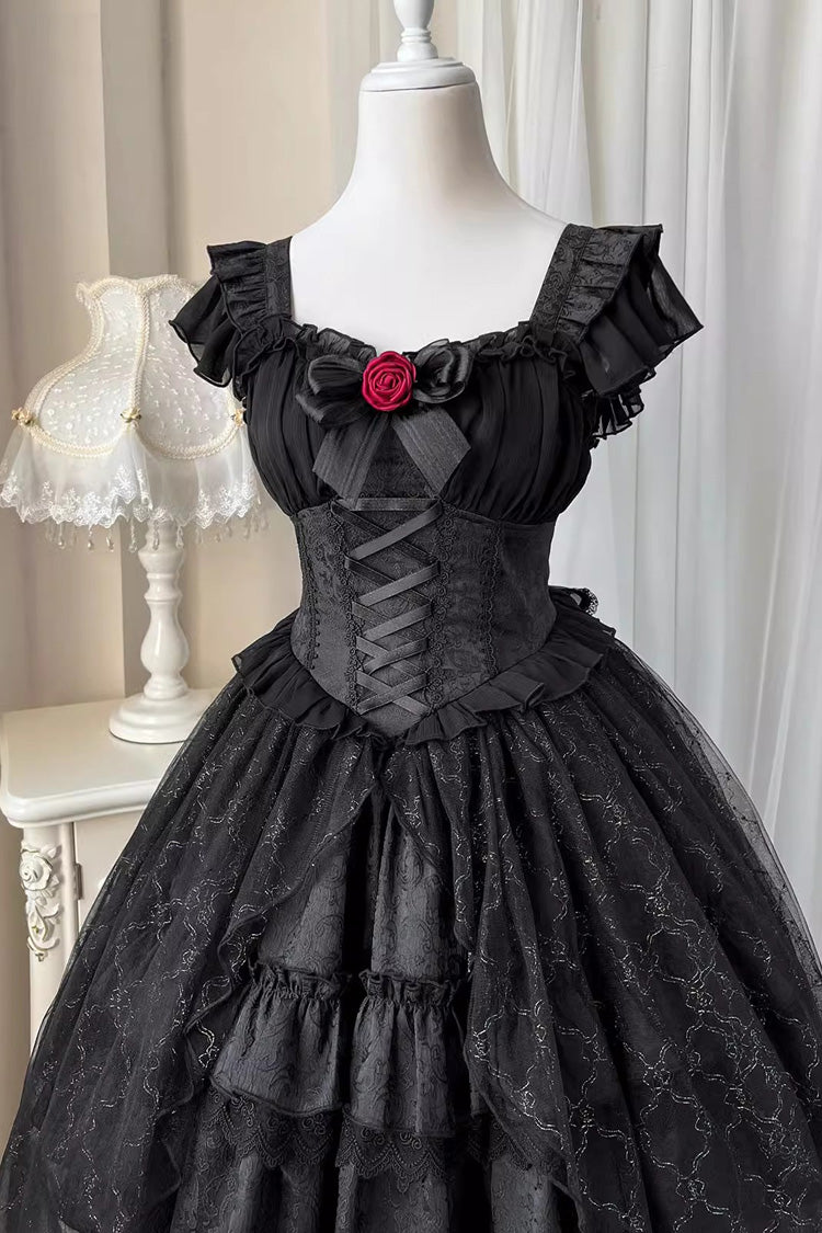 Black Elegant Bride Gorgeous Tea Party Gothic Lolita Tiered Dress